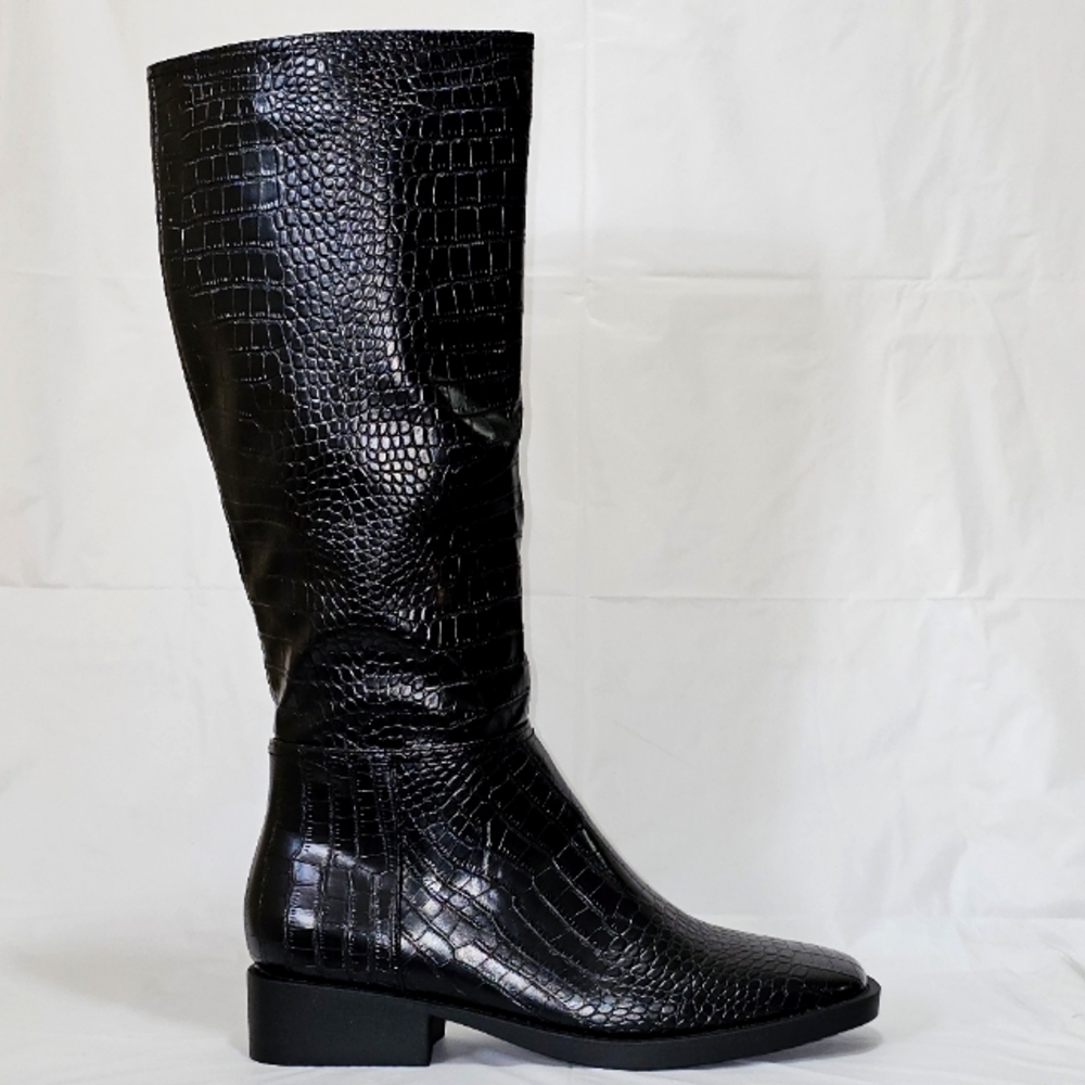 Olivia Miller Women's Courtney Crocodile Knee High Tall Riding Boots,US 8, Black